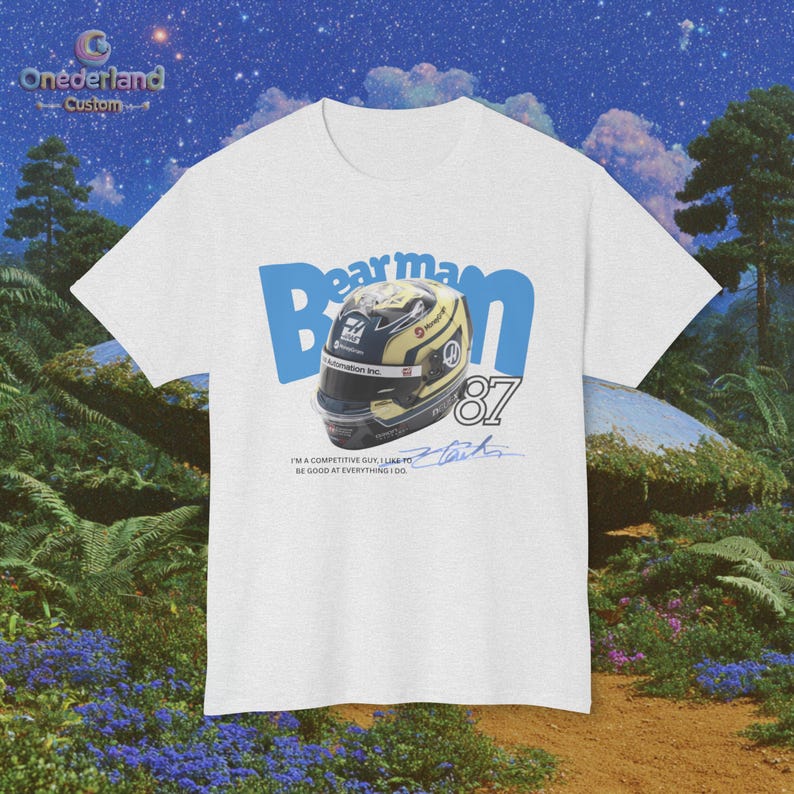 Oliver Bearman 87 Shirt, Vintage F1 Racing Tee, Haas F1 Fan Gift, Formula 1 Apparel, Everyday Motorsport Wear. Oliver Bearman F1 Driver T-Shirt, Retro Haas Racing Top, Formula One Art Apparel, Unisex Motorsport Gift, Everyday Pit Crew Wear.