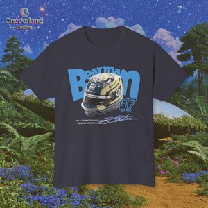For the dedicated Oliver Bearman fan, this vintage-style T-shirt is the perfect addition to your collection. The photo showcases a detailed graphic of his helmet and his famous '87' racing number. Made with high-quality cotton, this comfortable and durable shirt is perfect for everyday wear. It's a fantastic way to show your support for your favorite F1 driver and makes a superb gift for anyone who bleeds Haas colors."