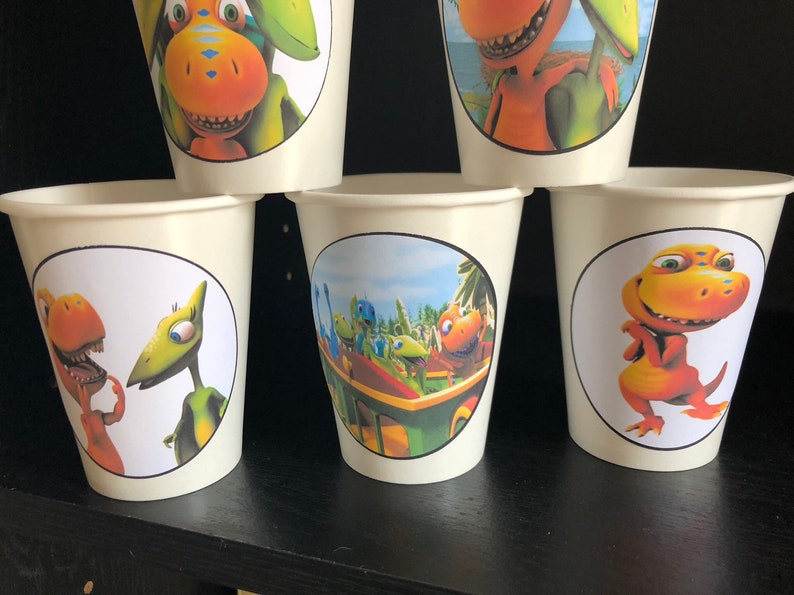 12 Dinosaur Train Birthday Party PACK Paper Cups 9 ounces /& 7 inch Plates WITH LABELS