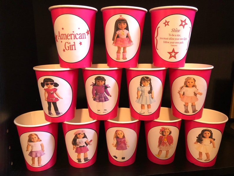 American Girl Doll Birthday Party PACK for 12 Paper Cups 9 ounces /& Plates WITH IMAGES