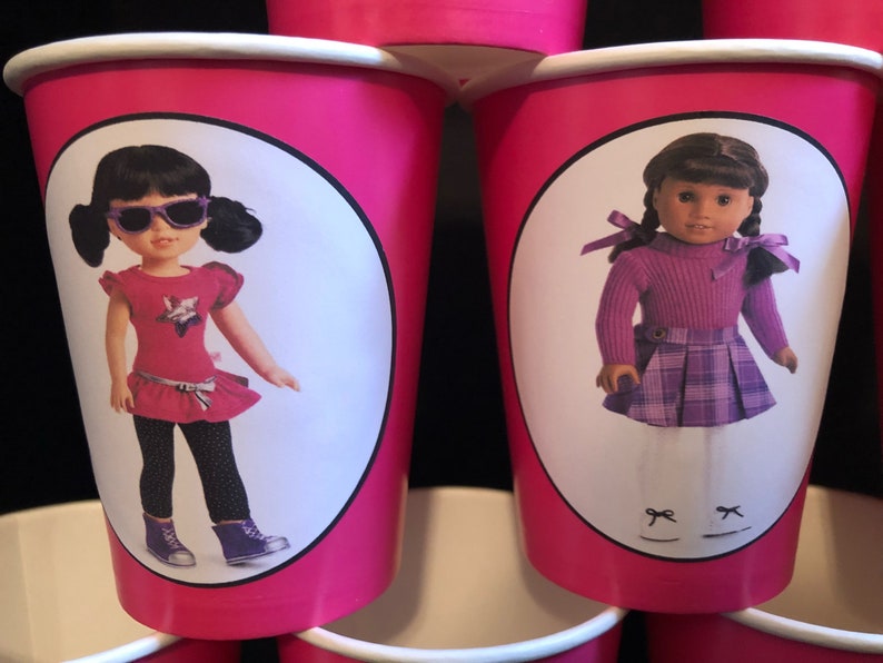 American Girl Doll Birthday Party PACK for 12 Paper Cups 9 ounces /& Plates WITH IMAGES