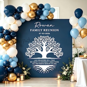 Familiereünie Boom Fotoachtergrond: Blauw Familiefeest Verjaardag Banner Fotografieachtergrond