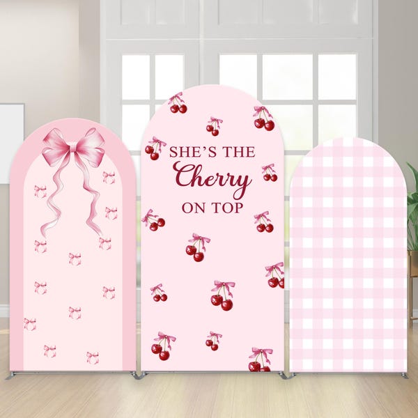 Cherry Baby Shower Backdrop Cover: Double-Sided Fabric Arch