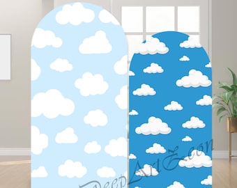 Blau weiße Wolken Bogen Backdrop: Baby Shower Foto Geburtstagsparty Dekor Hintergrund