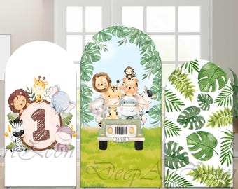 Wild One Arch Backdrop Cover: Jungle Animals Safari ,Birthday, Baby Shower Decoration
