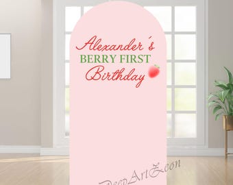 Strawberry Berry First Custom Backdrop Birthday Arch Cover: Pink Baby Shower Background