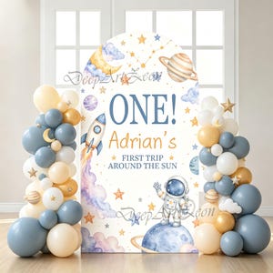 First Trip Around The Sun Arch Backdrop Cover - Outer Space 1st Birthday Decor