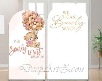 Boho Bear Baby Shower Arch Backdrop Cover: We Can Bearly Wait
