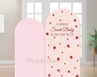 Berry Birthday Arch Back Drop Cover - A Berry Sweet Baby is On The Way Baby Shower,Pink Plaids Birthday Party Chiara Backdrop Cover