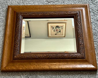 Vintage Carved Wood Framed Bevel Edge Wall Mirror