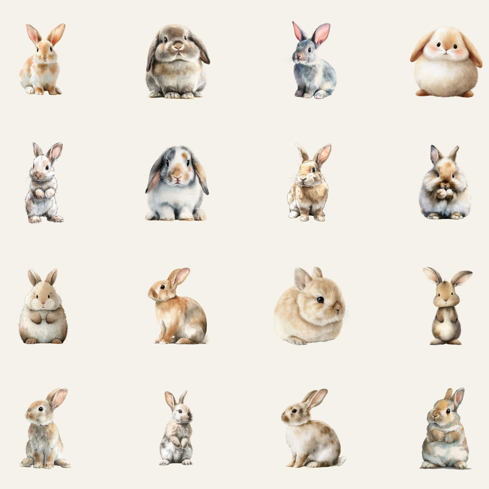 Watercolor Bunny Clipart Bundle, Rabbit PNG Illustrations (digital ...