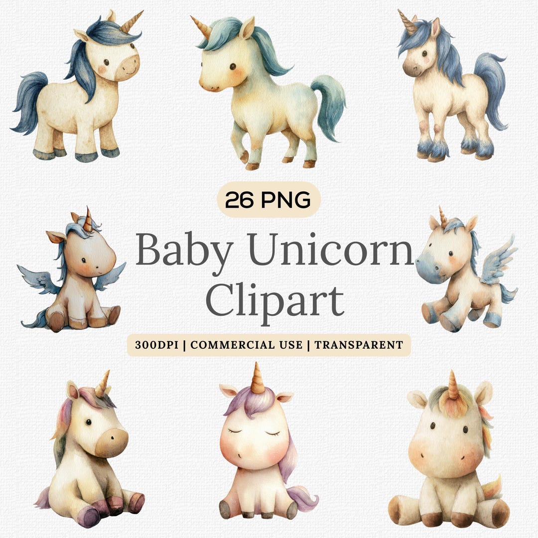 Baby Unicorn Clipart - Watercolor - Cute Unicorn Png - Unicorn Clipart ...