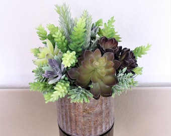 Artificial Succulents Arrangement in a Vintage Style Metal Vase, Floral, Plant, Bridal, Centerpiece, Home Decoration, Faux, Rustic,Farmhouse
