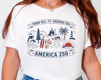 Camiseta America 250, Camiseta From Sea to Shining Sea, Camiseta patriótica, Camiseta de celebración USA 250, Camiseta vintage americana, Cuatro de julio