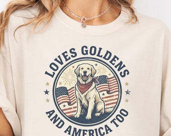 Camiseta divertida de Golden Retriever, camiseta patriótica para perros, camiseta para perros, regalo para amantes de los perros, Stay Golden, camiseta del 4 de julio
