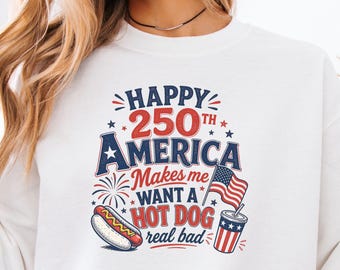 Camiseta Feliz 250 Aniversario de Estados Unidos, Camiseta Patriótica de Perrito Caliente, Camiseta del 4 de Julio, Camiseta Divertida con Gráfico de EE. UU., Camiseta de Celebración del 250 Aniversario de Estados Unidos, Sudadera