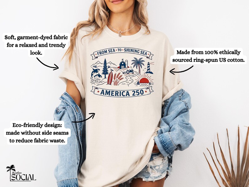 Sudadera America 250, Camiseta From Sea to Shining Sea, Camiseta patriótica, Camiseta de celebración USA 250, Camiseta vintage americana, Cuatro de julio imagen 6
