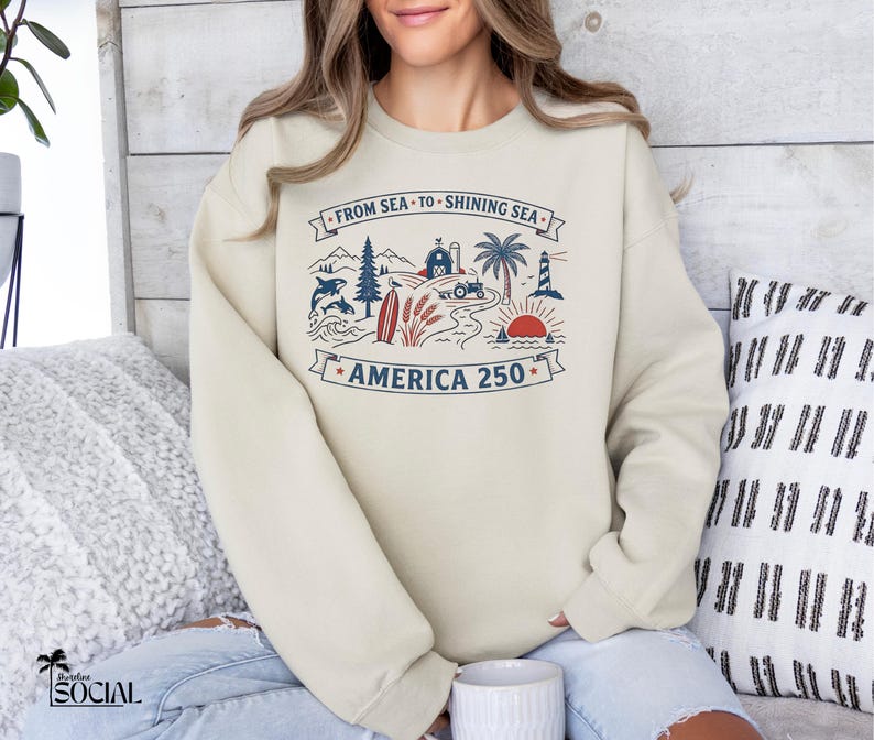 Sudadera America 250, Camiseta From Sea to Shining Sea, Camiseta patriótica, Camiseta de celebración USA 250, Camiseta vintage americana, Cuatro de julio imagen 2