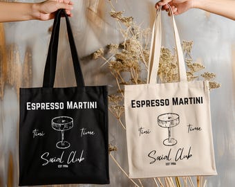 Bolsa de mano para Espresso Martini, regalo para amantes del Martini, bolsa de regalo para espresso, bolsas de lona en negro y tostado, personaliza el año