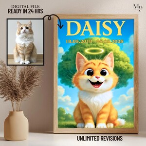 Arte personalizada em memória de animal de estimação – Retrato de animal de estimação de desenho animado personalizado com asas de anjo – Presente em memória de animal de estimação – Arte personalizada para perda de animal de estimação a partir de foto