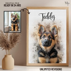 Custom Pet Portrait Watercolor Style – Dog Cat Memorial Digital Art, Pet Loss Rainbow Bridge Keepsake, Personalized Pet Lover Gift