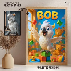 Custom Cartoon Parrot Portrait - Personalized Pet Bird Digital Art - Unique Bird Lover Gift