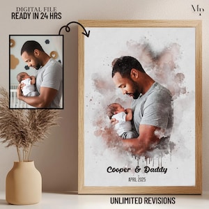 Father’s Day Gift Custom Art – Custom Watercolor Portrait from Photo, Family Art, Personalized Gift for Dad, Wall Art for Dad