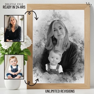 Combina foto - Aggiungi il nome del tuo caro defunto alla foto - Regalo commemorativo - Arte digitale personalizzata - Ritratto in bianco e nero - Arte per nonni e neonati