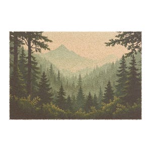 Mountain Scene Coir Doormat: Rustic Cabin Decor, Nature Welcome Mat