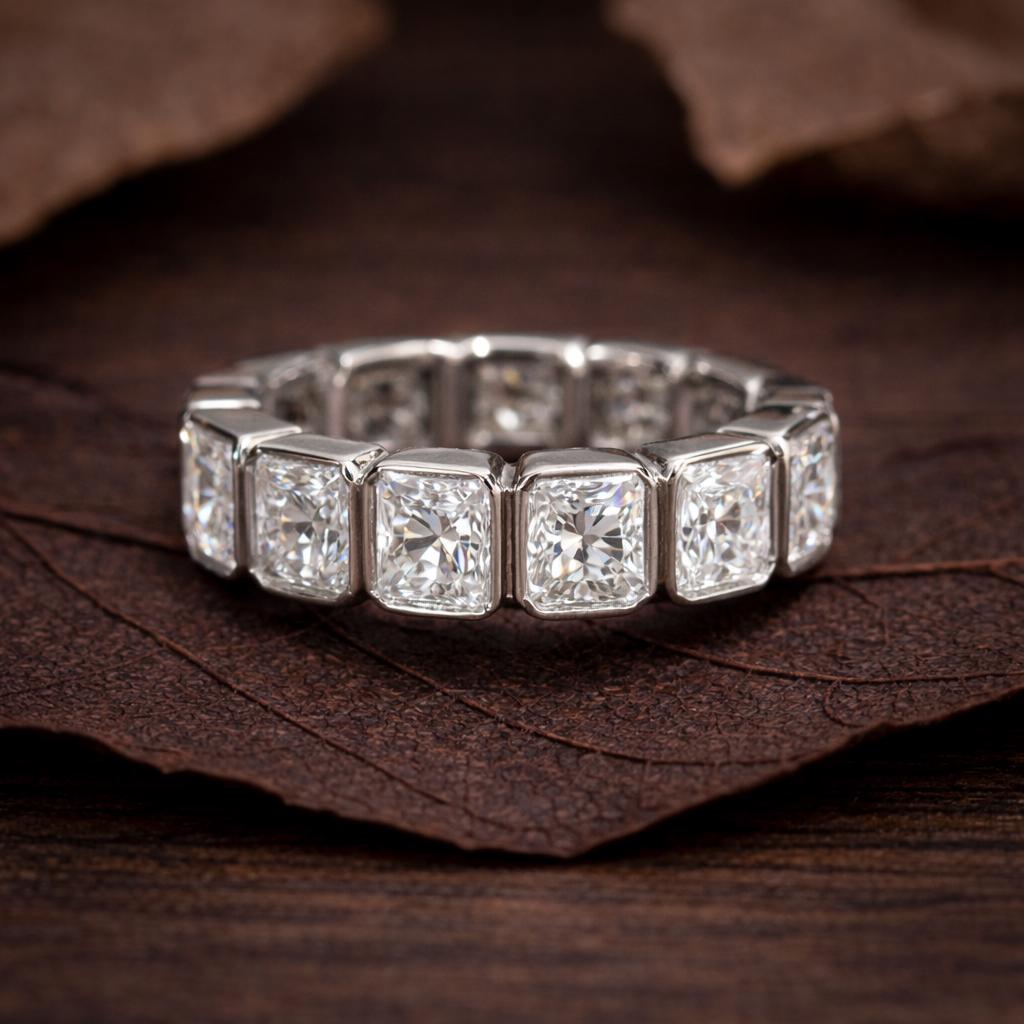 Radiant Cut Lab Grown Band Bezel Set Band Diamond Band Unique Band ...