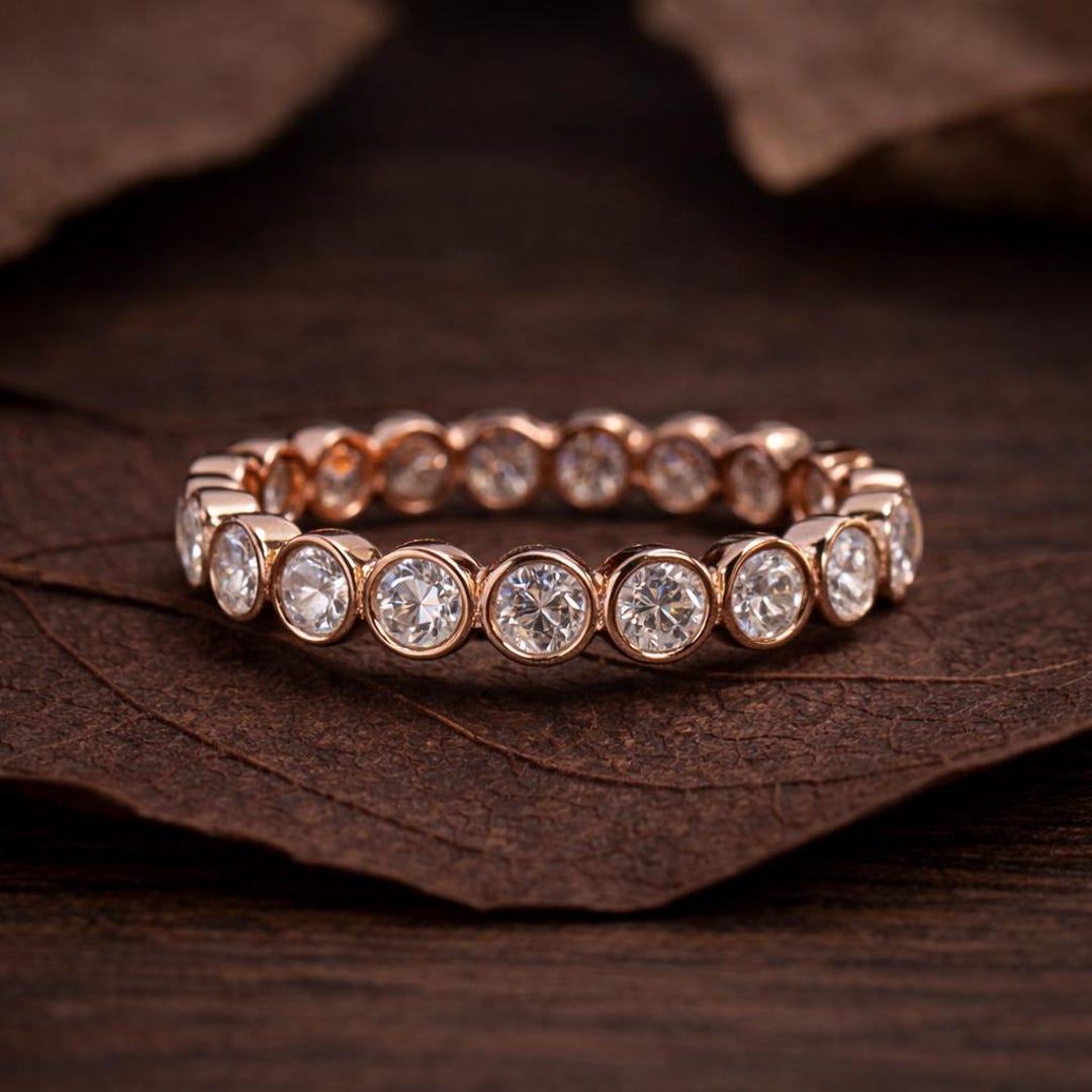 Round Cut Lab Grown Band Bezel Set Full Eternity Band Engagement Band ...