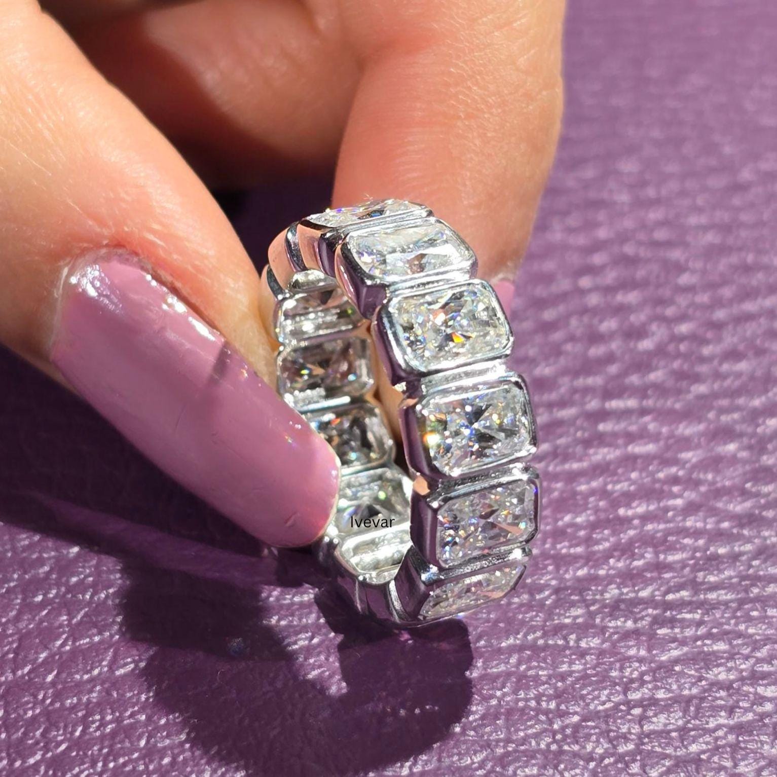 Radiant Cut Lab Grown Band Bezel Set Band Diamond Band Unique Band ...