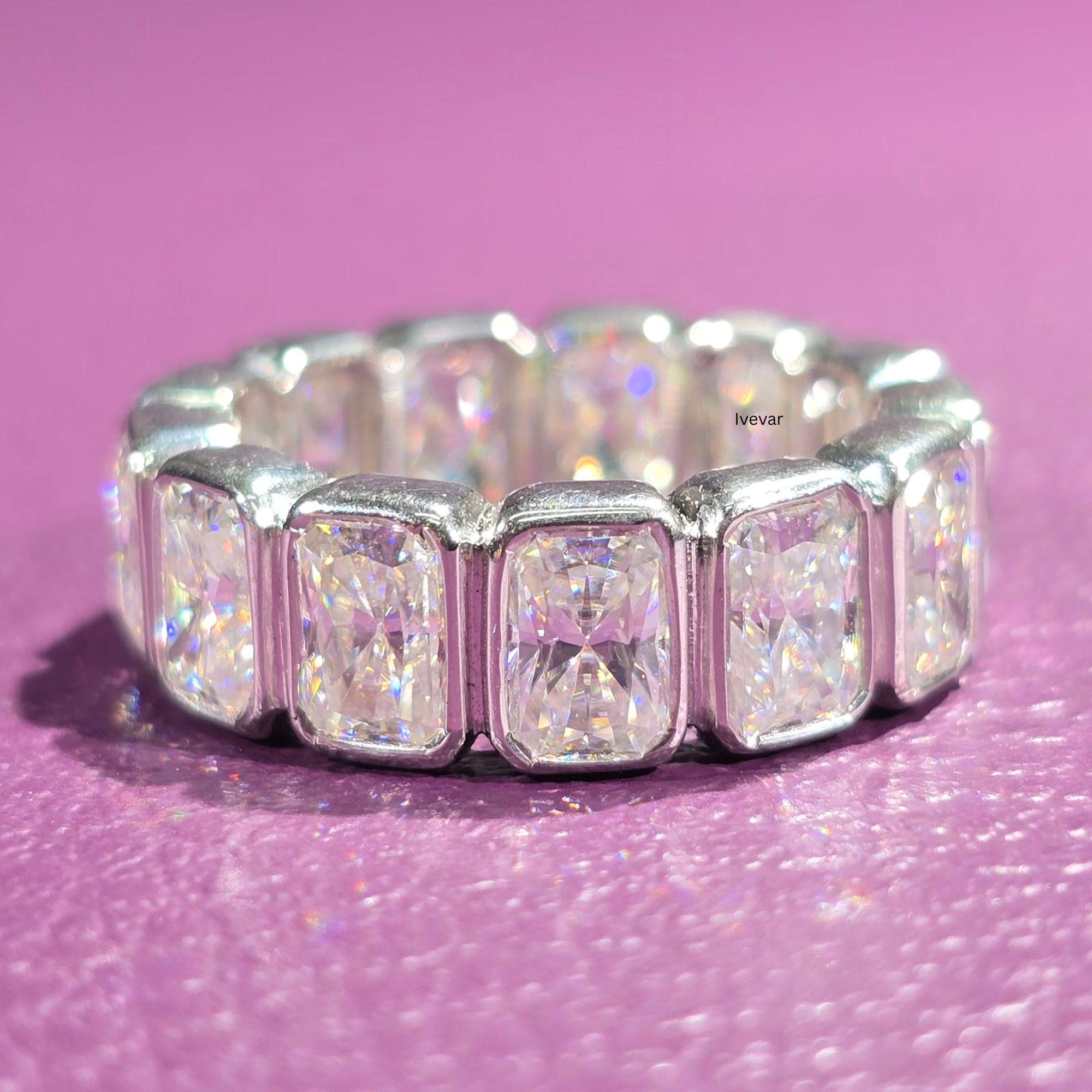 Radiant Cut Lab Grown Band Bezel Set Band Diamond Band Unique Band ...