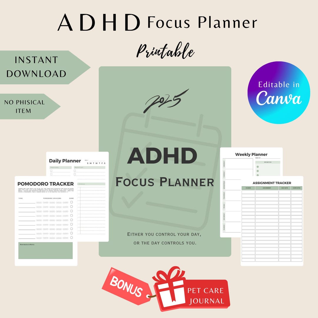ADHD Focus Planner 2025, Adhd Printable Planner, Adhd Tracker, Adhd ...