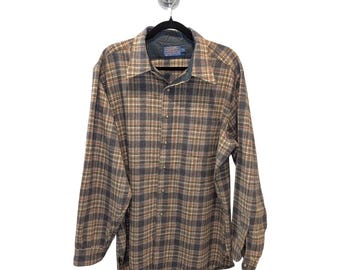 Camicia vintage in flanella di lana Pendleton - Scozzese color terra, prodotta negli USA, taglia XL