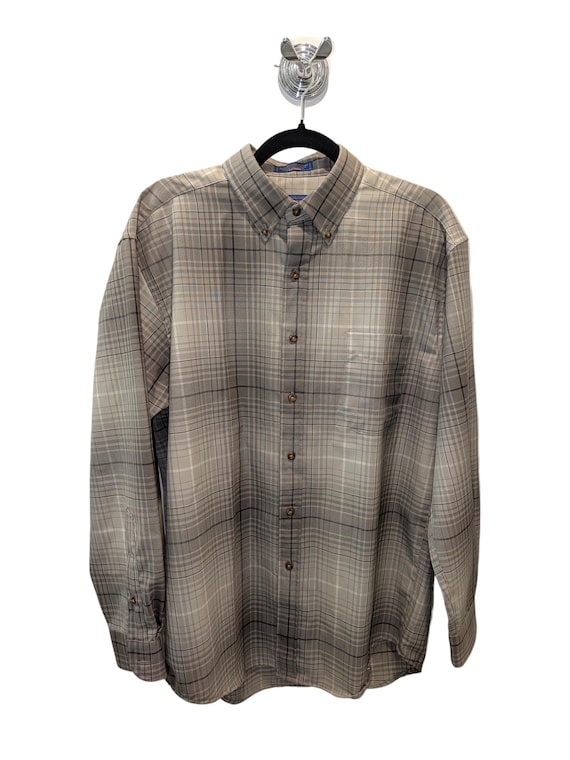 Vintage Sir Pendleton Worsted Wool Gray Plaid Shi… - image 1