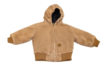 Toddler Kids Vintage 90's Carhartt Dark Green Quilted Hooded