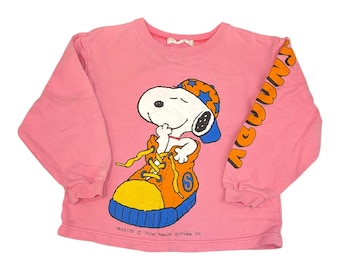 Felpa vintage Peanuts Snoopy, rosa, da bambino, taglia piccola, corta, anni '90
