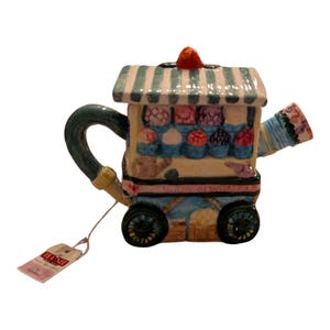 VTG Tea-Nee Tiny Teapot Hand-Painted Flower Cart by Cardinal Inc. 1995 Retro 1990s Collectible