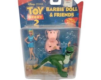 Conjunto de figuras vintage de Toy Story 2 da Barbie e seus amigos, da Mattel, novo na embalagem original (lacrado), com Hamm, Rex e Buzz Lightyear, da Disney Pixar.