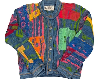 Vintage Coogi 3D Knit Cardigan Sweater Multicolor Mercerized