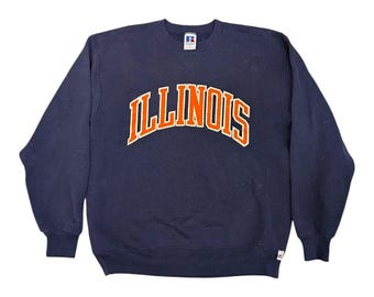 Vintage 90s Russell Athletic University of Illinois Crewneck Sweatshirt - Navy Blue