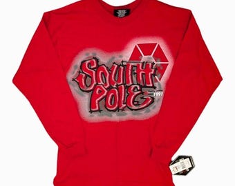 Koszulka Deadstock Vintage z lat 90. z długim rękawem i napisem South Pole w kolorze czerwonym, z napisem Graffiti, rozmiar S