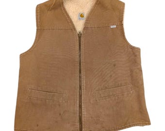 Carhartt Workwear Vest XL Olive Green Sherpa Lined Denim Gilet - Etsy