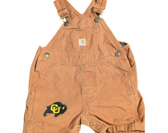 Carhartt baby shortalls 18M upcycled with vintage CU Buffs buffalo embroidered patch