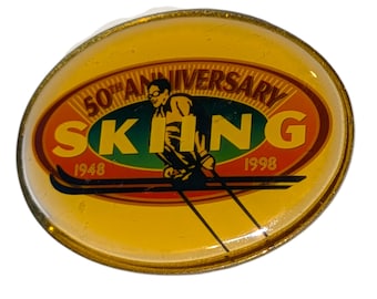 Vintage 1998 Skiing 50th Anniversary Pin Pinback Button 1948-1998 Ski Collectible Sports Memorabilia