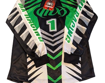 Camiseta vintage de motocross MX #1 verde y negra, talla L juvenil (14-16), nueva, de colección (año 2000).