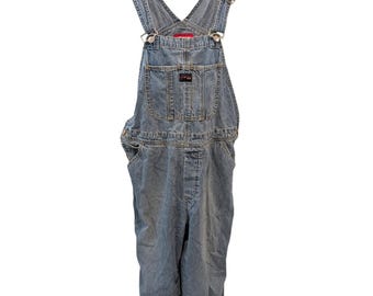 Peto vaquero vintage de los 90 de Unionbay Jeans, corte cropped, bolsillos cargo, ligero, lavado medio, talla juvenil grande.