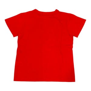 May include: A solid red short-sleeved t-shirt. The shirt has a crew neck and is made of a soft, likely cotton material. The bright red color is consistent across the entire shirt, making it a versatile wardrobe staple.