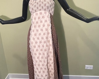 70s long hippie halter dress JODY of California lace hippie prairie wedding dress S XS